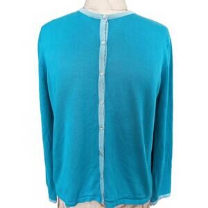 August Silk 100% SILK Lightweight Turquoise Button-up Cardigan/Sweater-Size XL